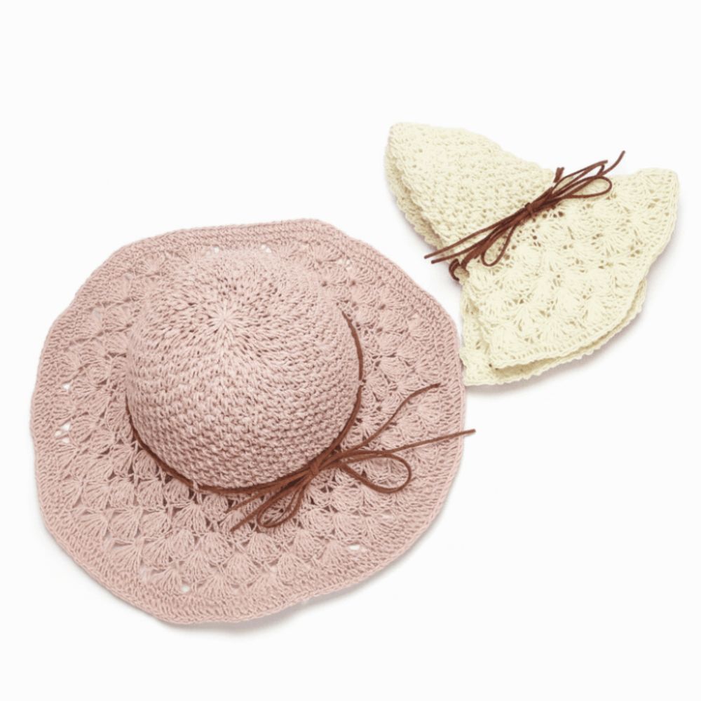 Hat Floppy Wide - 손으로 짠 크로셰 밀짚모자 넓은 챙