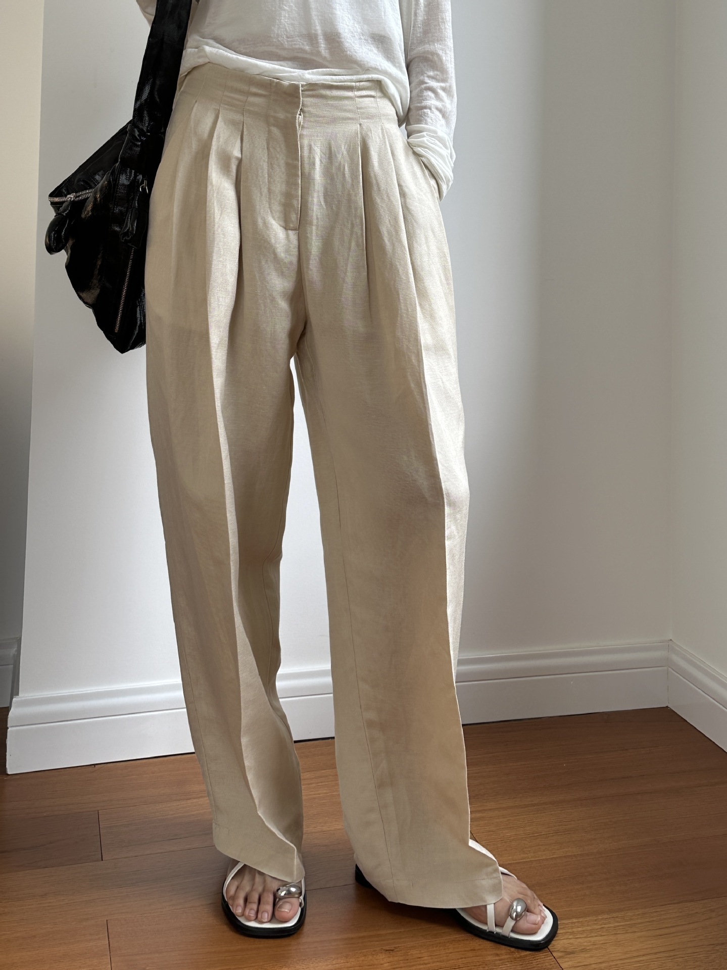 Linen Pant Wide - 캐주얼 린넨 와이드 레그 팬츠 플리츠