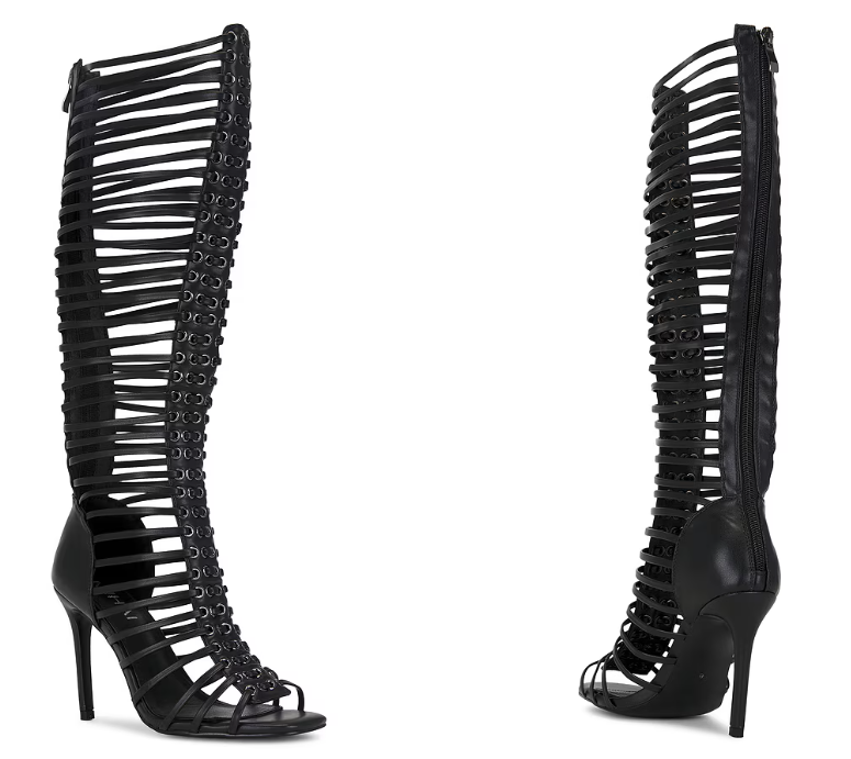 Sandal Strappy Heeled - 여성 블랙 케이지 스트랩 스틸레토 힐