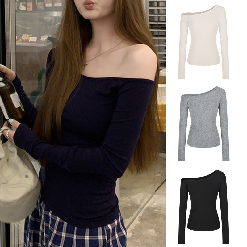 Blouse Off Shoulder - 1pcs 봄 가을 패션 스큐 칼라