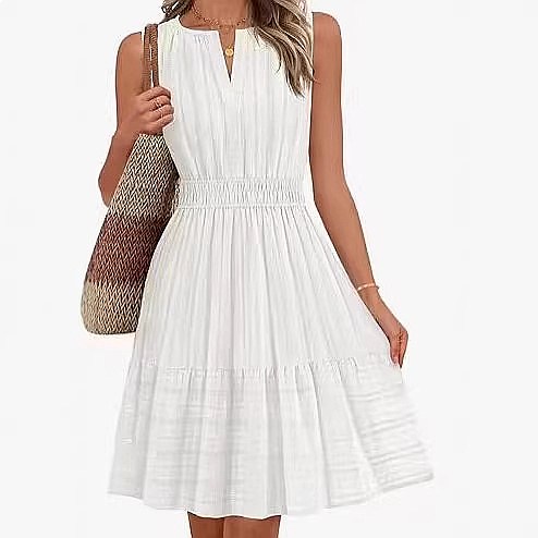 Linen Dress Wrap - 봄 여름 여성 민소매 랩 V넥
