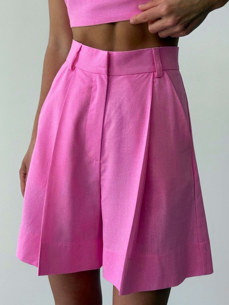 Linen Pant Wide - 캐주얼 린넨 와이드 레그 쇼츠, 루즈