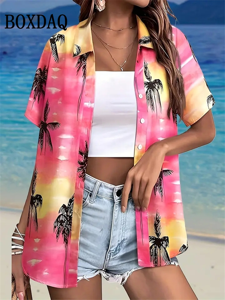 Romper Floral Print - 여름 패션 여성 블라우스 하와이 코코넛