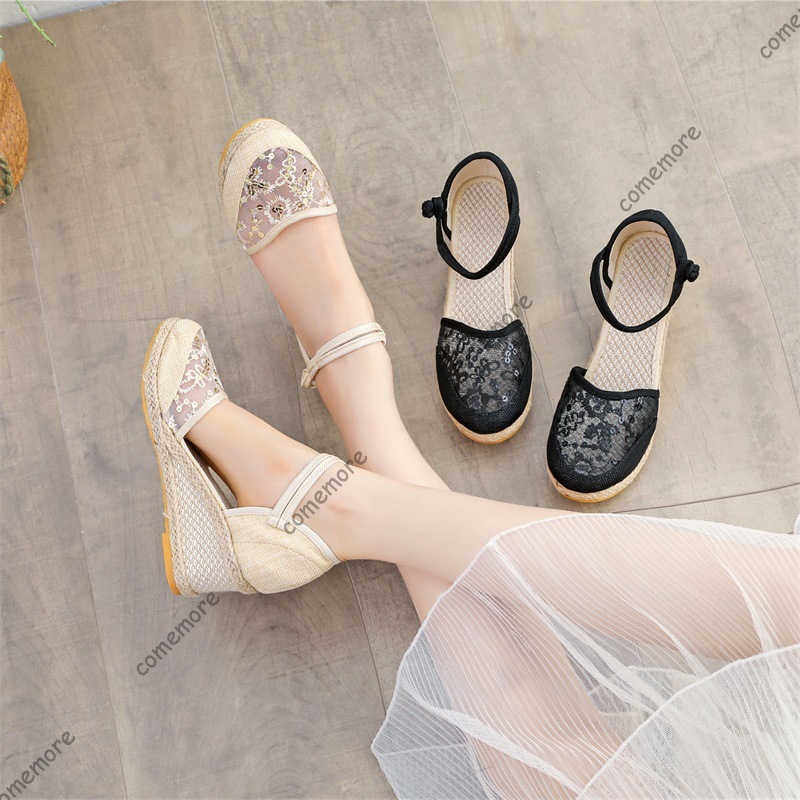 Wedge Espadrille Women - 여성용 레이스 메쉬 에스파드리유 웨지 샌들