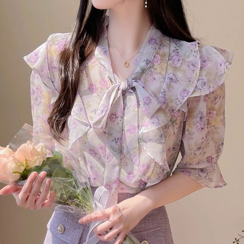 꽃무늬 리본매듭 쉬폰 여성용 반팔 여름 프릴 밑단 프린 - Romper Floral Print 리뷰 및 가격