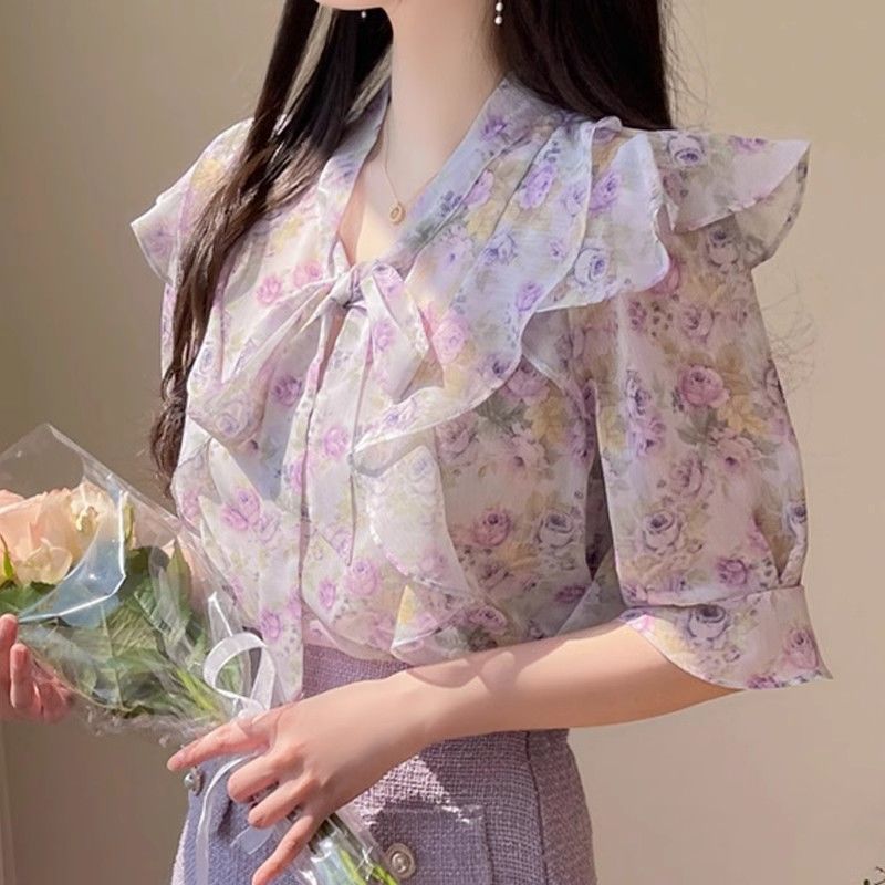 꽃무늬 리본매듭 쉬폰 여성용 반팔 여름 프릴 밑단 프린 - Romper Floral Print 리뷰 및 가격
