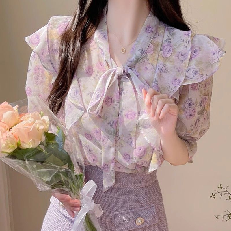꽃무늬 리본매듭 쉬폰 여성용 반팔 여름 프릴 밑단 프린 - Romper Floral Print 리뷰 및 가격