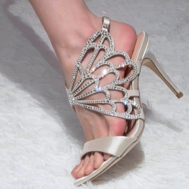 2026 신상품: 오픈워크 버터플라이 라인스톤 스틸레토 - Sandal Strappy Heeled 리뷰 및 가격