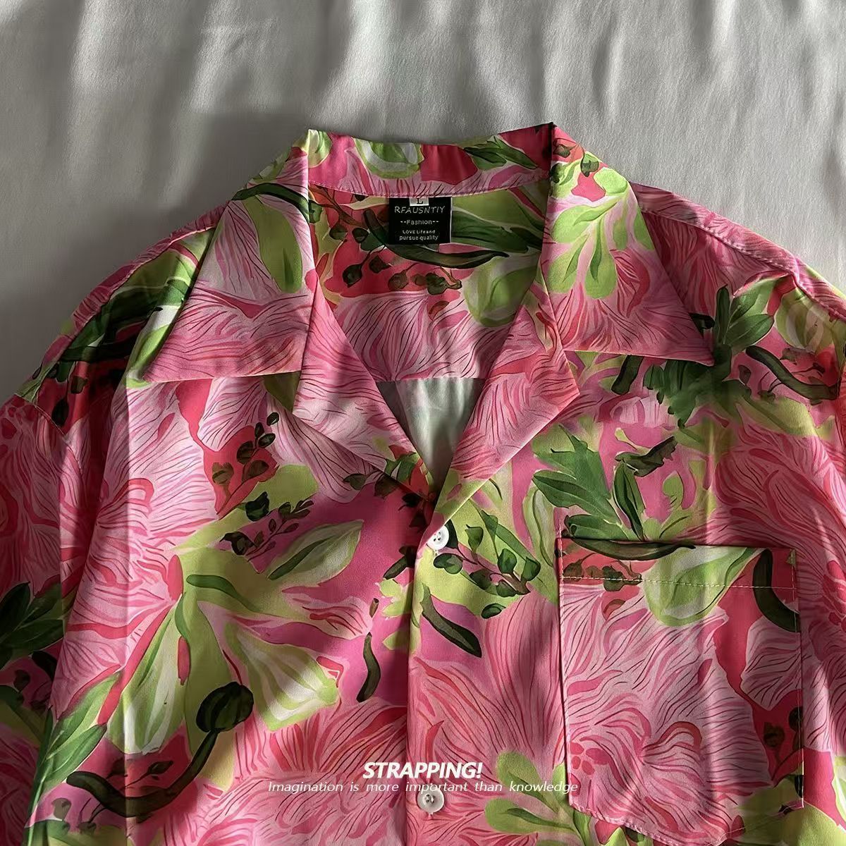 핑크 낙서 꽃 쿠바 칼라 하와이 셔츠 여성과 남성 짧은 - Romper Floral Print 리뷰 및 가격