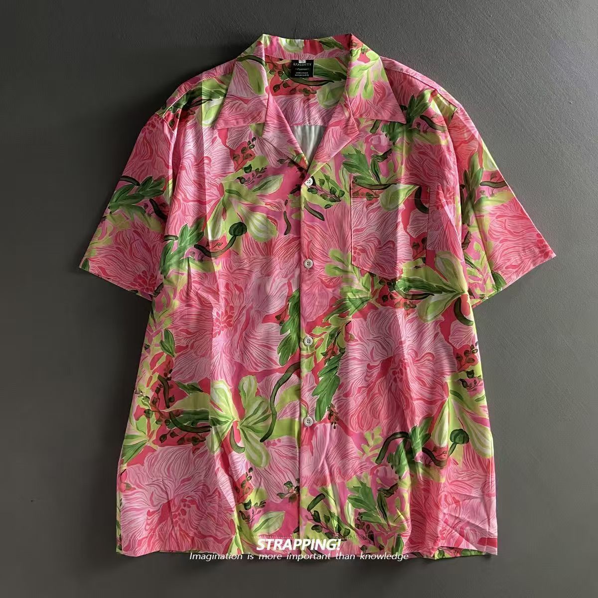 핑크 낙서 꽃 쿠바 칼라 하와이 셔츠 여성과 남성 짧은 - Romper Floral Print 리뷰 및 가격