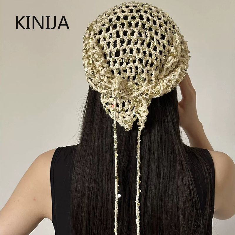 인스 스타일 스팽글 장식 속이 빈 니트 삼각 스카프 여 - Headband Summer Knit 리뷰 및 가격