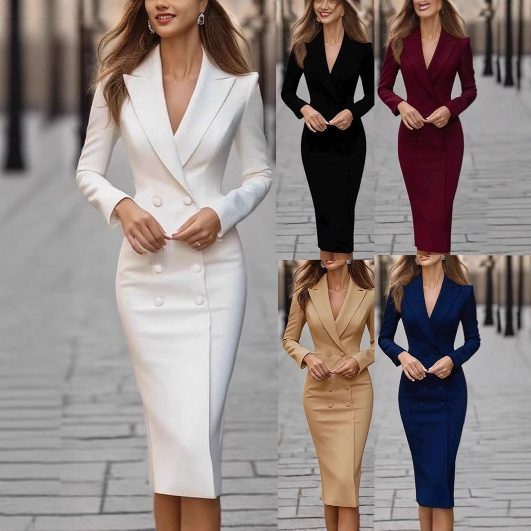 퓨어 컬러 슬림 더블 브레스티드 파티 드레스 우아한 여 - Linen Dress Wrap 리뷰 및 가격