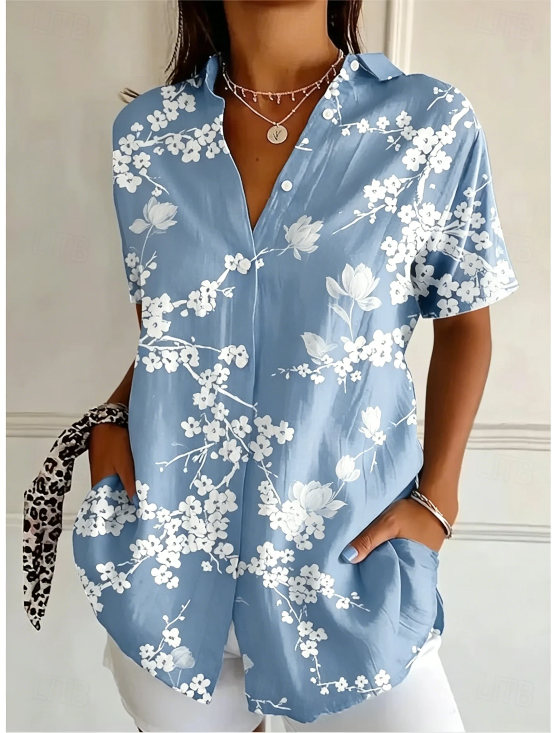 여성용 반팔 플로럴 프린트 버튼다운 캐주얼 셔츠 브라운 - Romper Floral Print 리뷰 및 가격